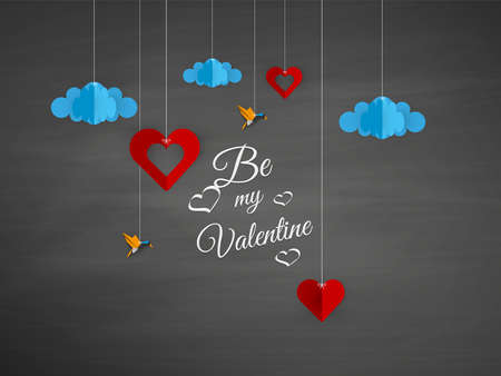 Origami Hearts Vector Chalkboard with Drak. Valentine's Day Design,のイラスト素材