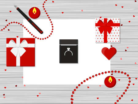 Valentine's Day Vector Design on Wooden Table.のイラスト素材