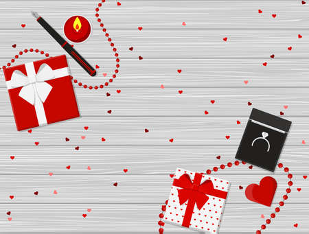 Valentine's Day Vector Design on Wooden Table.のイラスト素材