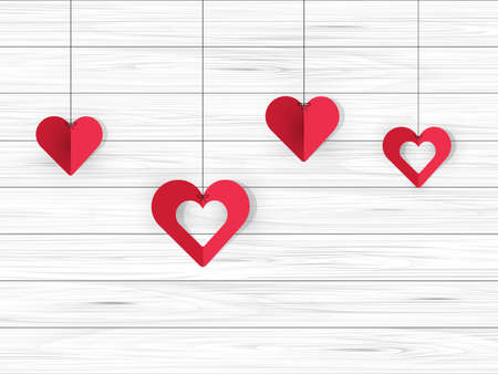 Hanging Valentine's Day Cut Out Paper hearts.のイラスト素材