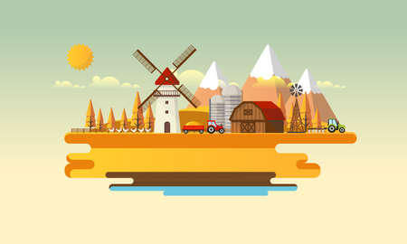 Colorful Abstract Design of Flat Agricultural Rural Landscape, Vector Illustration.のイラスト素材