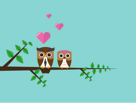 Owls in Love Vector Minimal Background, Valentine's Day design.のイラスト素材