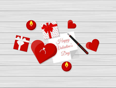 Valentine's Day Vector Design on Wooden Table.のイラスト素材