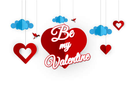 Vector Hanging Origami Hearts. Valentine's Day Design.のイラスト素材