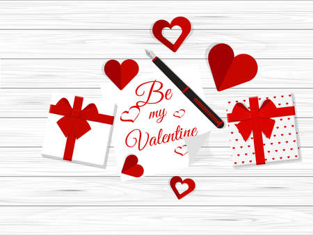 Vector Top View of Valentine's Day Elements on Desktopのイラスト素材
