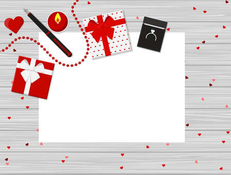 Valentine's Day Vector Design on Wooden Table.のイラスト素材
