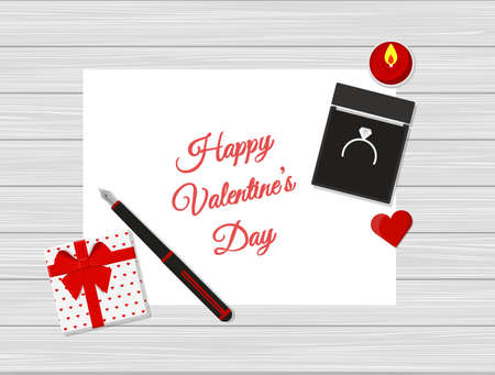 Valentine's Day Vector Design on Wooden Table.のイラスト素材