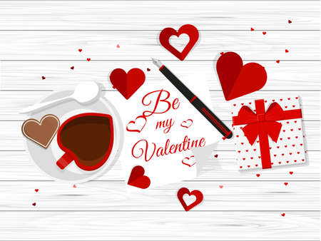 Vector Top View of Valentine's Day Elements on Desktopのイラスト素材