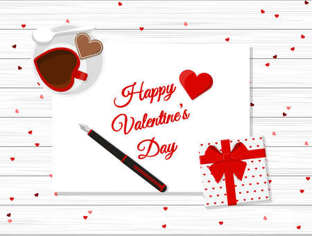 Valentine's Day Vector Design on Wooden Table.のイラスト素材
