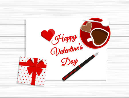 Valentine's Day Vector Design on Wooden Table.のイラスト素材