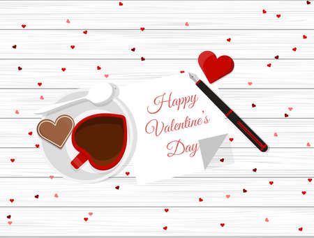 Valentine's Day Vector Design on Wooden Table.のイラスト素材