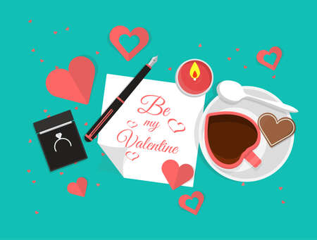 Vector Top View of Valentine's Day Elementsのイラスト素材