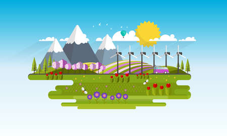 Spring Landscape Illustration Vecor.のイラスト素材