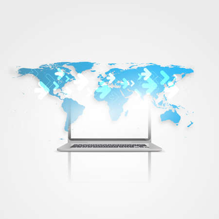 Abstract Cloud Computing and Network Connections Global Design Concept with Laptop, Editable Vector Illustration in Formatのイラスト素材