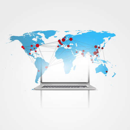 Abstract Cloud Computing and Network Connections Global Design Concept with Laptop, Editable Vector Illustration in Formatのイラスト素材