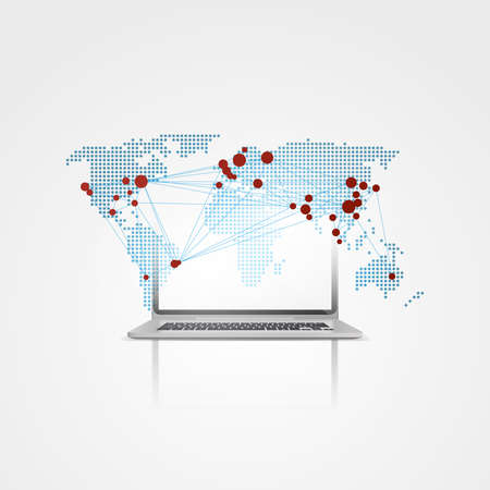 Abstract Cloud Computing and Network Connections Global Design Concept with Laptop, Editable Vector Illustration in Format.のイラスト素材