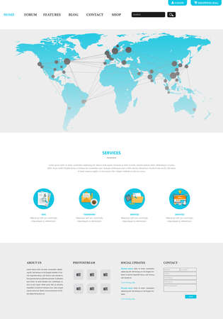 Clean Modern Website Template Interface with Earth Map Header, Vector Illustration.のイラスト素材