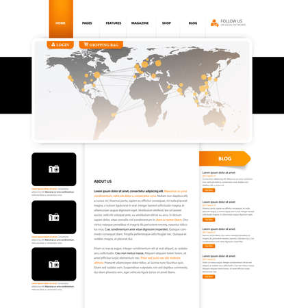 Clean Modern Website Template Interface with Earth Map Header, Vector Illustration.のイラスト素材