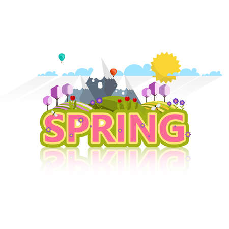 Abstract Colorful Creative Lettering with Spring Flowers. In Editable Vector Format.のイラスト素材