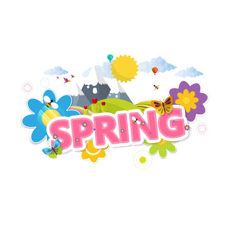 Abstract Colorful Creative Lettering with Spring Flowers. In Editable Vector Format.のイラスト素材
