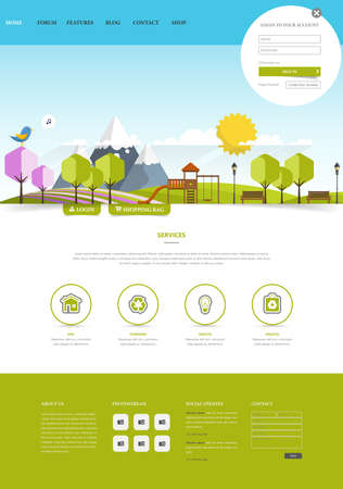 Colorful Green Eco Website Template, Vector Illustration.のイラスト素材