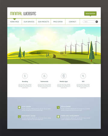 Website Template Header and Landscape with Wind Turbines.のイラスト素材