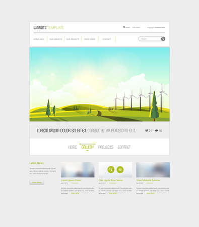 Website Template Header and Landscape with Wind Turbines.のイラスト素材