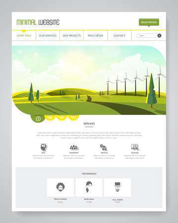 Website Template Header and Landscape with Wind Turbines.のイラスト素材
