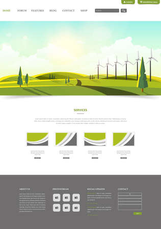 Website Template Header and Landscape with Wind Turbines.のイラスト素材