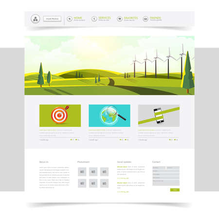 Website Template Header and Landscape with Wind Turbines.のイラスト素材