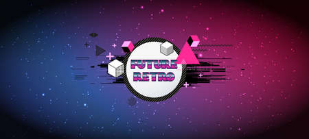 80s Retro Sci-Fi Background with Sunrise or Sunset. Vector retro futuristic synth wave illustration posters in 1980s style. Vector Illustation,のイラスト素材