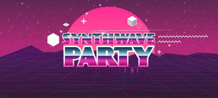 80s Retro Sci-Fi Background with Sunrise or Sunset. Vector retro futuristic synth wave illustration posters in 1980s style. Vector Illustation,のイラスト素材