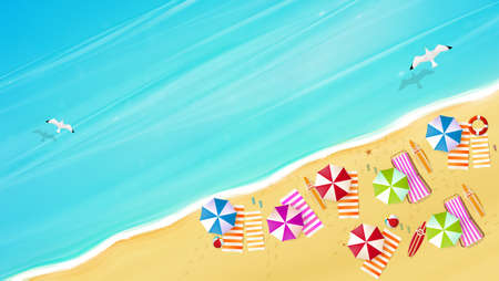 Aerial view of summer beach in photorealistic vector style.のイラスト素材