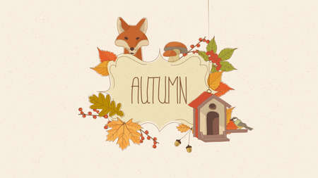 Hand Drawn Autumn Illustration. Autumnal frame and Space for your text.のイラスト素材