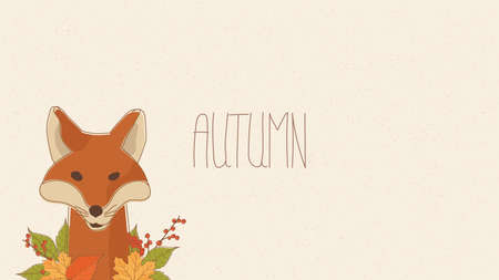 A Vector Hand Drawn Autumn Illustration. Hand drawn fox background illustration.のイラスト素材