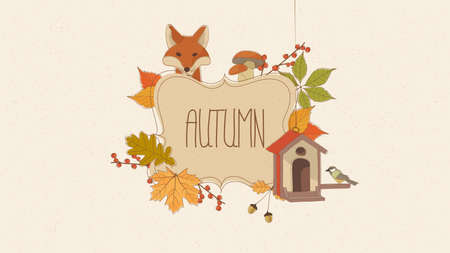 Hand Drawn Autumn Illustration. Autumnal frame and Space for your text.のイラスト素材