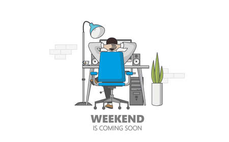 Flat Style Vector Graphics of Businessman Relax in the Office. Weekend coming soon.のイラスト素材