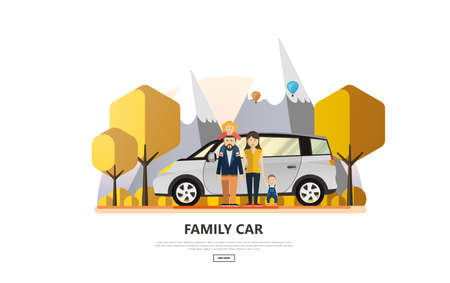Vector illustration of Family Holiday Car Trip.のイラスト素材