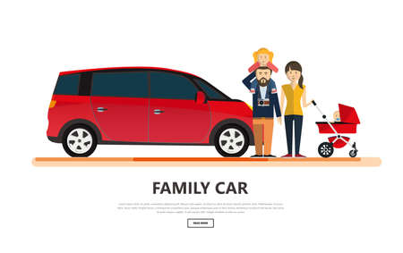 Family car with happy family isolated vector illustration.のイラスト素材