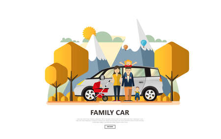 Vector illustration of Family Holiday Car Trip.のイラスト素材