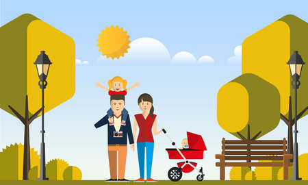 Happy Big Family in The Park Flat Style Vector Illustration Eps10のイラスト素材