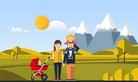 Happy Big Family in The Park Flat Style Vector Illustration Eps10のイラスト素材