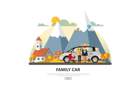 Vector illustration of Family Holiday Car Trip.のイラスト素材