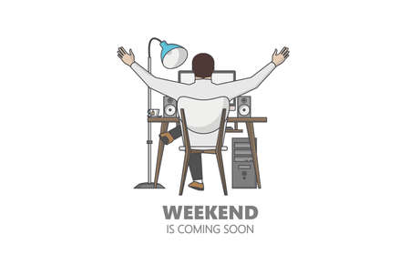 Flat Style Vector Graphics of Businessman Relax in the Office. Weekend coming soon.のイラスト素材