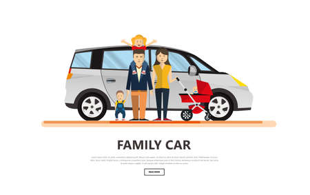 Family car with happy family isolated vector illustration.のイラスト素材
