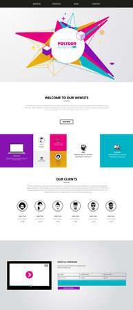 Responsive One Page Website Template With Header Design. Vector Website Wireframe Illustartion.のイラスト素材