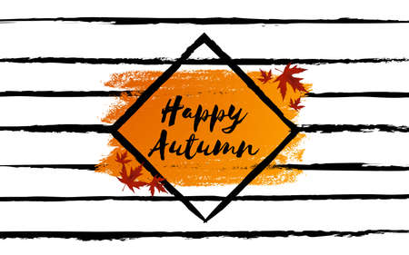 Autumn Background. Banner with maple leaves frame and trendy Autumn brush lettering. Seasonal Fall sale cardのイラスト素材