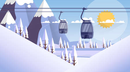 Cable Car Over Mountain Hill vector illustrationのイラスト素材