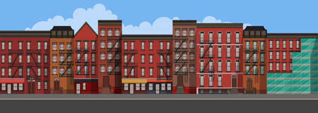 Vector Art Flat Style Illustration of a New York City. Brooklyn Urban Scene.のイラスト素材