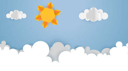 Paper Cut Out Art Illustration Scene Vector. Landscape Background.のイラスト素材